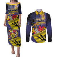 Barbados Independence Day Couples Matching Puletasi and Long Sleeve Button Shirt Coat of Arms with Freedom Emblems - Wonder Print Shop