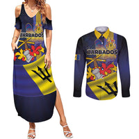 Barbados Independence Day Couples Matching Summer Maxi Dress and Long Sleeve Button Shirt Coat of Arms with Freedom Emblems - Wonder Print Shop