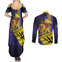 Barbados Independence Day Couples Matching Summer Maxi Dress and Long Sleeve Button Shirt Coat of Arms with Freedom Emblems - Wonder Print Shop