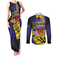 Barbados Independence Day Couples Matching Tank Maxi Dress and Long Sleeve Button Shirt Coat of Arms with Freedom Emblems - Wonder Print Shop