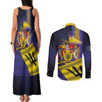 Barbados Independence Day Couples Matching Tank Maxi Dress and Long Sleeve Button Shirt Coat of Arms with Freedom Emblems - Wonder Print Shop