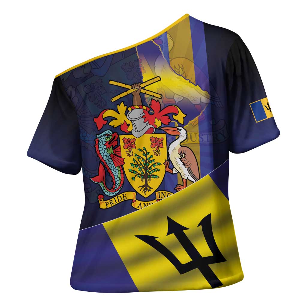 Barbados Independence Day Cross Shoulder Shirt Coat of Arms with Freedom Emblems - Wonder Print Shop