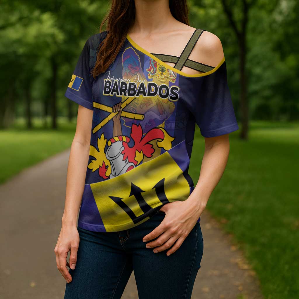 Barbados Independence Day Cross Shoulder Shirt Coat of Arms with Freedom Emblems - Wonder Print Shop