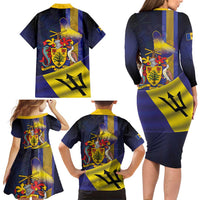 Barbados Independence Day Family Matching Long Sleeve Bodycon Dress and Hawaiian Shirt Coat of Arms with Freedom Emblems - Wonder Print Shop