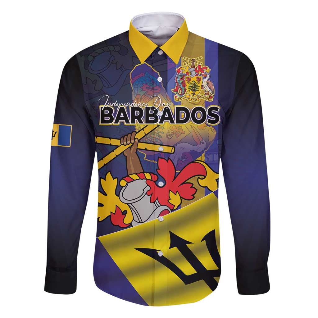Barbados Independence Day Family Matching Long Sleeve Bodycon Dress and Hawaiian Shirt Coat of Arms with Freedom Emblems - Wonder Print Shop