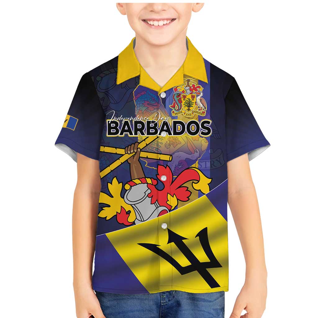 Barbados Independence Day Family Matching Mermaid Dress and Hawaiian Shirt Coat of Arms with Freedom Emblems - Wonder Print Shop