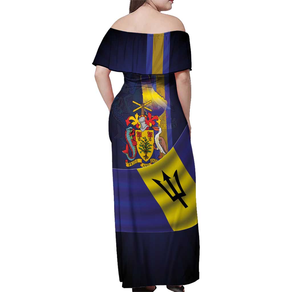 Barbados Independence Day Family Matching Off Shoulder Maxi Dress and Hawaiian Shirt Coat of Arms with Freedom Emblems - Wonder Print Shop