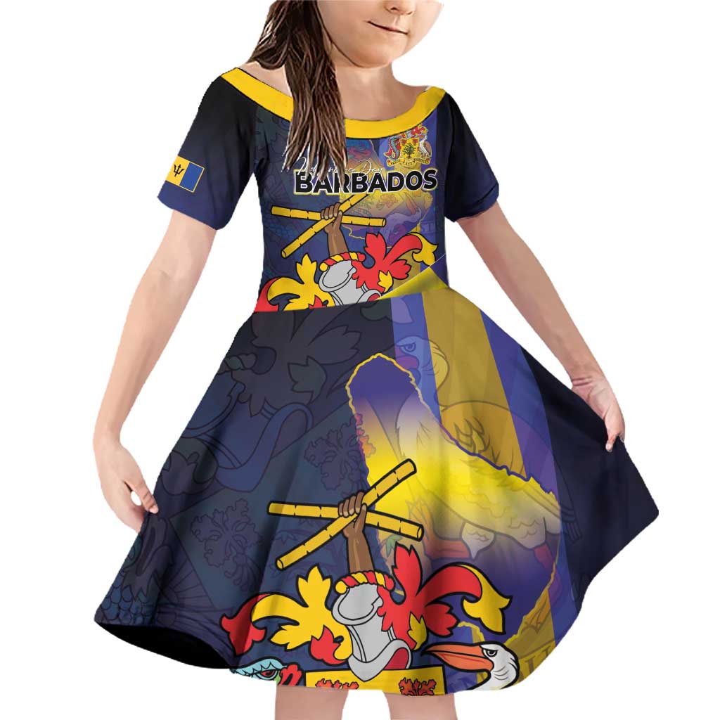 Barbados Independence Day Family Matching Off Shoulder Short Dress and Hawaiian Shirt Coat of Arms with Freedom Emblems - Wonder Print Shop