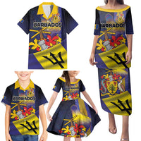 Barbados Independence Day Family Matching Puletasi and Hawaiian Shirt Coat of Arms with Freedom Emblems - Wonder Print Shop