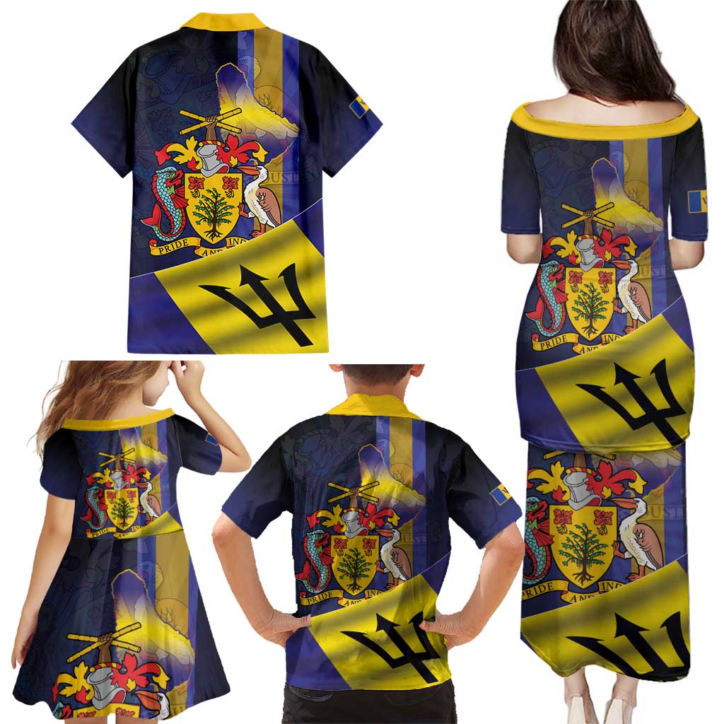 Barbados Independence Day Family Matching Puletasi and Hawaiian Shirt Coat of Arms with Freedom Emblems - Wonder Print Shop