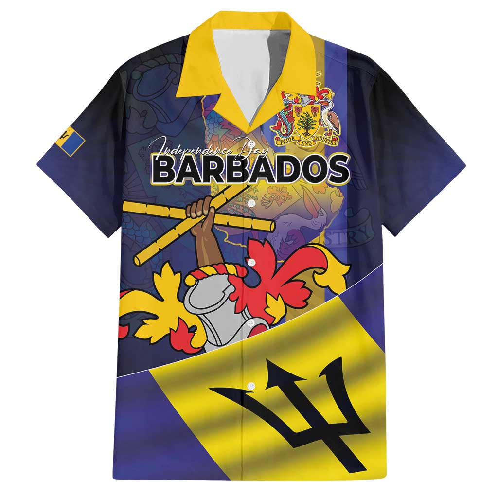 Barbados Independence Day Family Matching Short Sleeve Bodycon Dress and Hawaiian Shirt Coat of Arms with Freedom Emblems - Wonder Print Shop