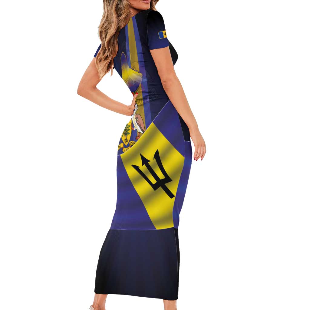 Barbados Independence Day Family Matching Short Sleeve Bodycon Dress and Hawaiian Shirt Coat of Arms with Freedom Emblems - Wonder Print Shop