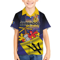 Barbados Independence Day Family Matching Short Sleeve Bodycon Dress and Hawaiian Shirt Coat of Arms with Freedom Emblems - Wonder Print Shop
