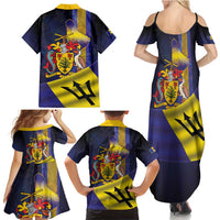 Barbados Independence Day Family Matching Summer Maxi Dress and Hawaiian Shirt Coat of Arms with Freedom Emblems - Wonder Print Shop