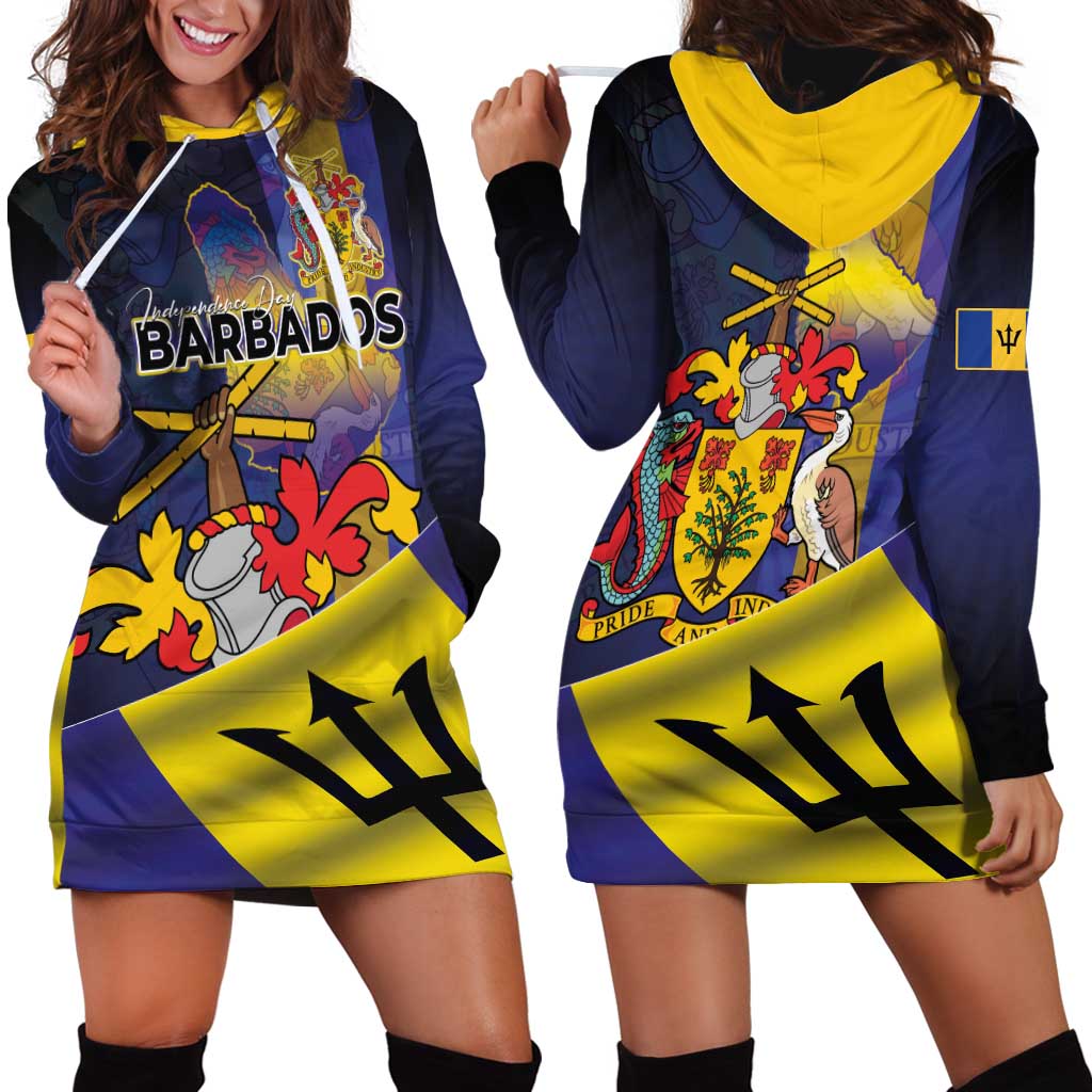 Barbados Independence Day Hoodie Dress Coat of Arms with Freedom Emblems - Wonder Print Shop
