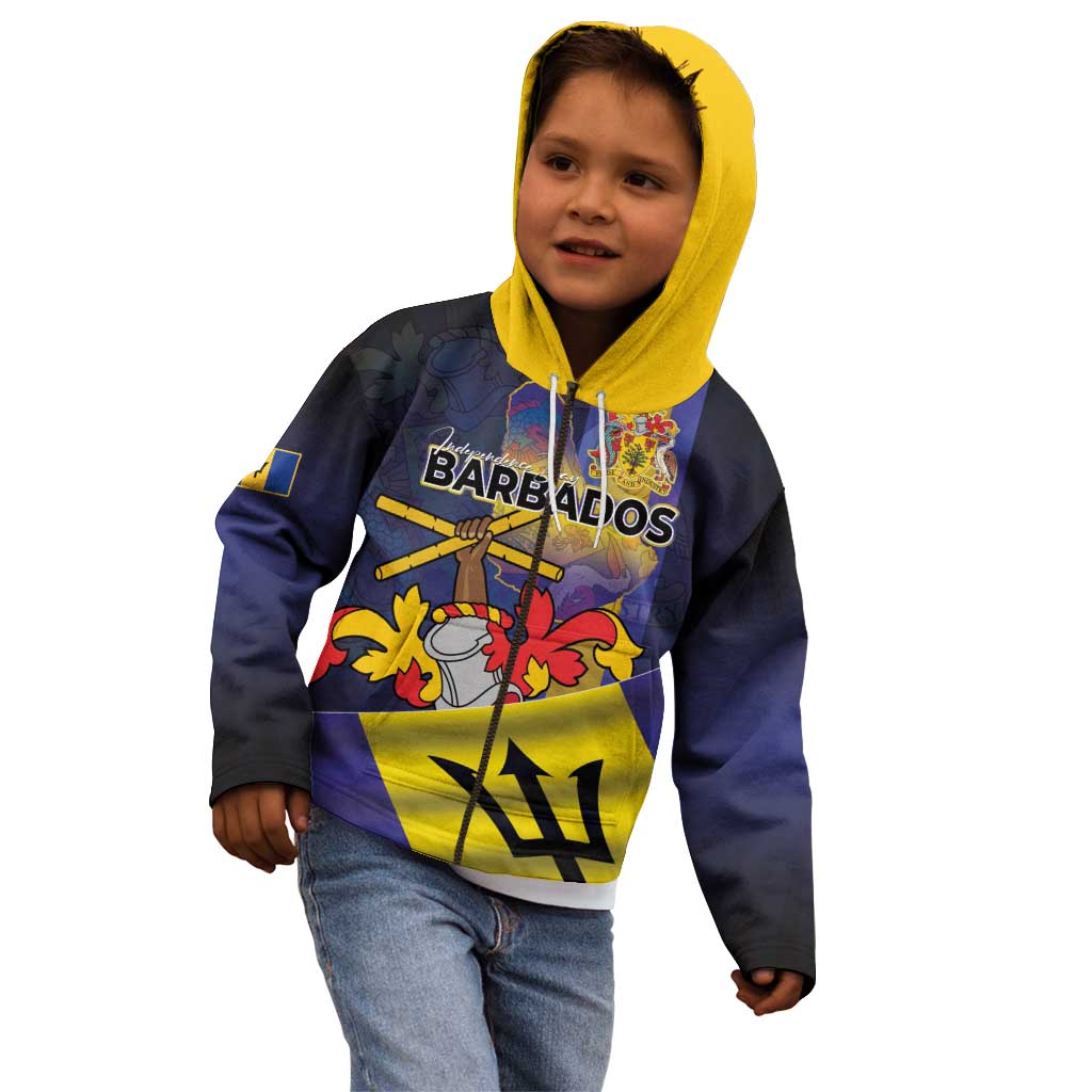 Barbados Independence Day Kid Hoodie Coat of Arms with Freedom Emblems - Wonder Print Shop