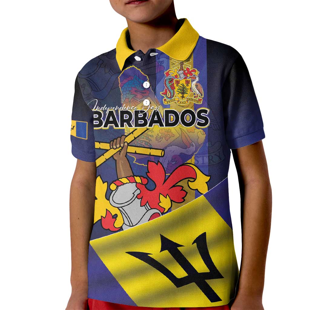 Barbados Independence Day Kid Polo Shirt Coat of Arms with Freedom Emblems - Wonder Print Shop