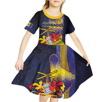 Barbados Independence Day Kid Short Sleeve Dress Coat of Arms with Freedom Emblems - Wonder Print Shop