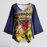 Barbados Independence Day Kimono Sleeve Blouse Coat of Arms with Freedom Emblems - Wonder Print Shop