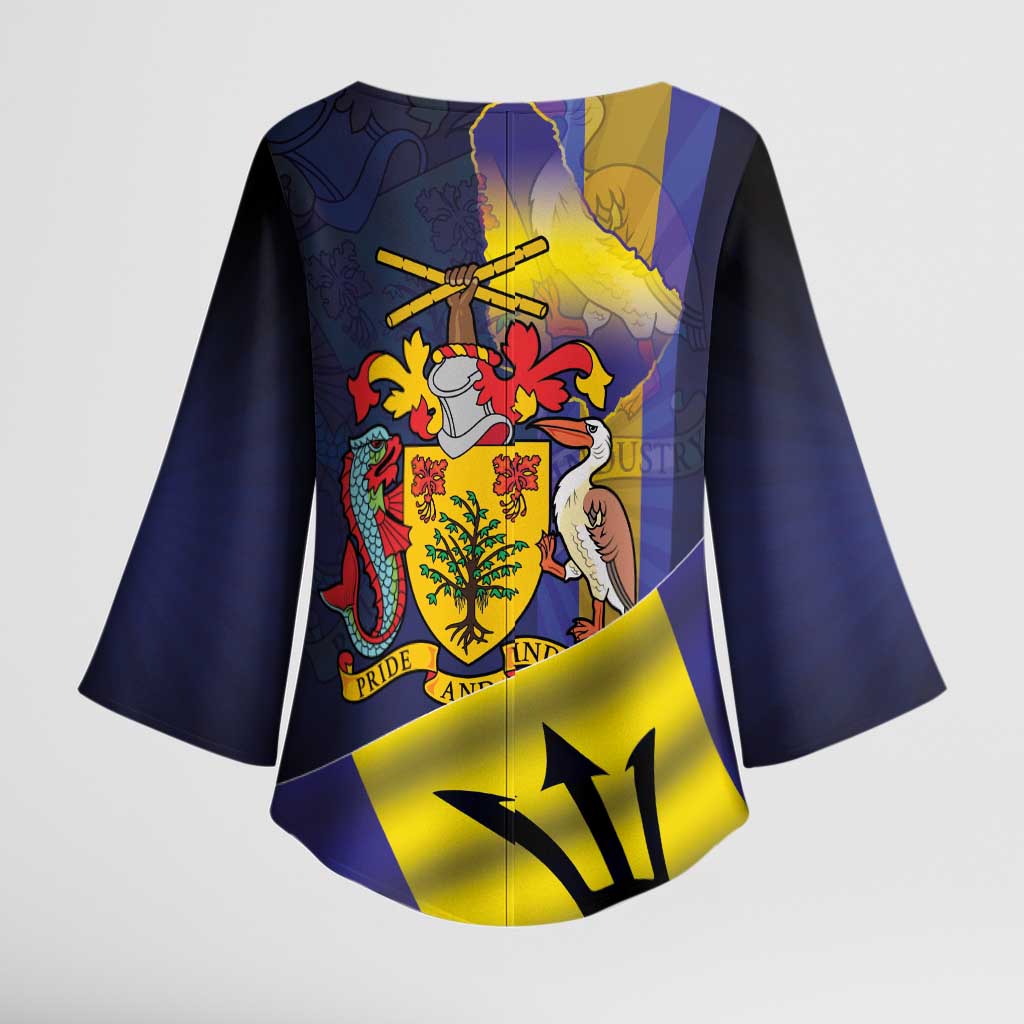Barbados Independence Day Kimono Sleeve Blouse Coat of Arms with Freedom Emblems - Wonder Print Shop
