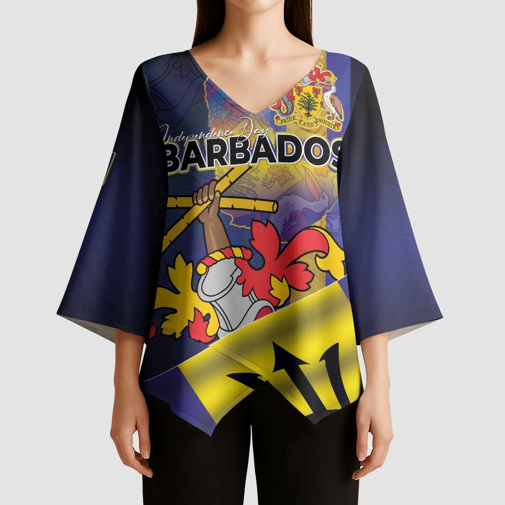 Barbados Independence Day Kimono Sleeve Blouse Coat of Arms with Freedom Emblems - Wonder Print Shop