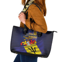Barbados Independence Day Leather Tote Bag Coat of Arms with Freedom Emblems - Wonder Print Shop