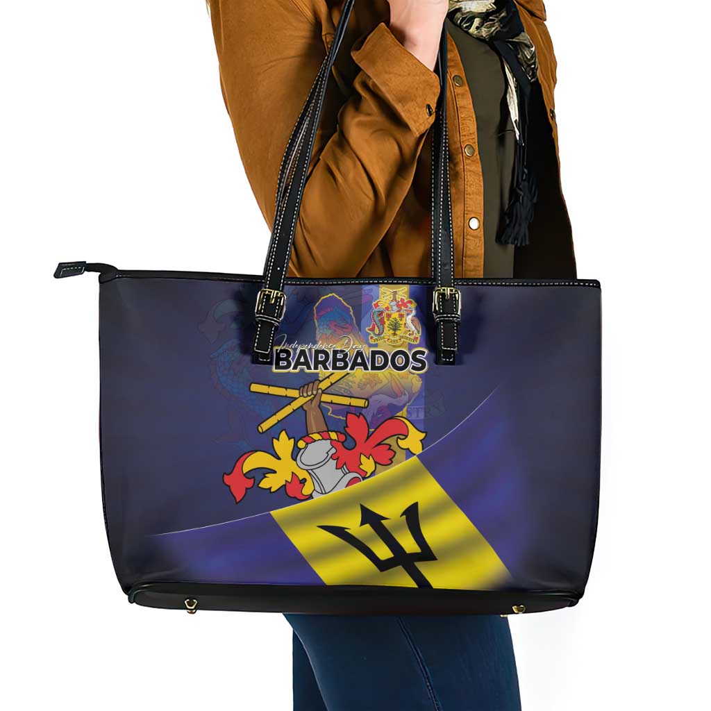 Barbados Independence Day Leather Tote Bag Coat of Arms with Freedom Emblems - Wonder Print Shop