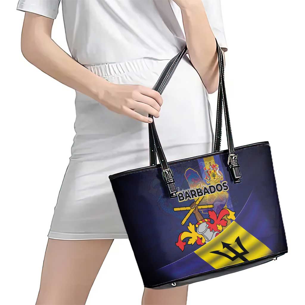 Barbados Independence Day Leather Tote Bag Coat of Arms with Freedom Emblems - Wonder Print Shop