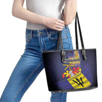 Barbados Independence Day Leather Tote Bag Coat of Arms with Freedom Emblems - Wonder Print Shop