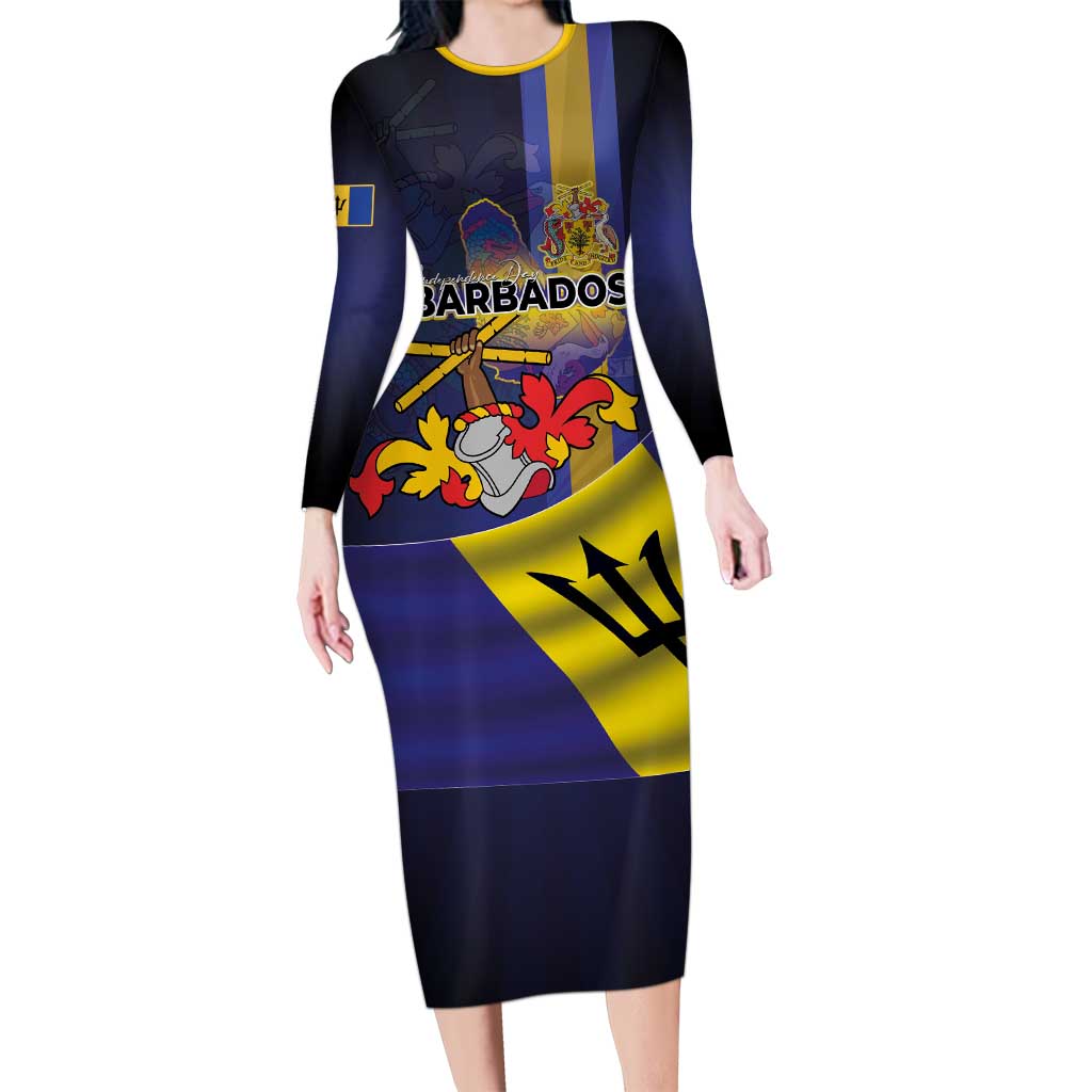 Barbados Independence Day Long Sleeve Bodycon Dress Coat of Arms with Freedom Emblems - Wonder Print Shop