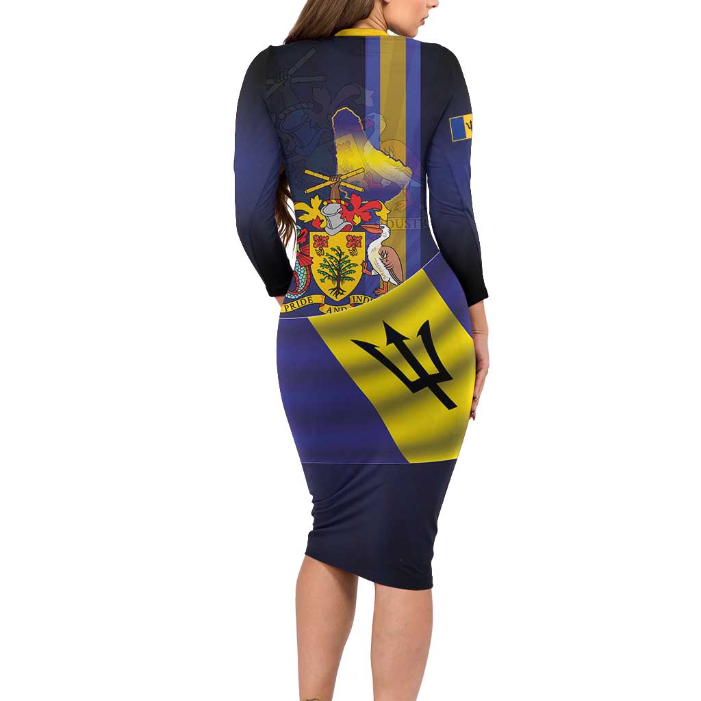 Barbados Independence Day Long Sleeve Bodycon Dress Coat of Arms with Freedom Emblems - Wonder Print Shop