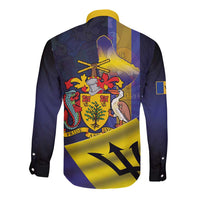 Barbados Independence Day Long Sleeve Button Shirt Coat of Arms with Freedom Emblems - Wonder Print Shop