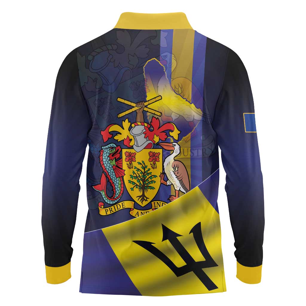 Barbados Independence Day Long Sleeve Polo Shirt Coat of Arms with Freedom Emblems - Wonder Print Shop