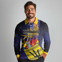 Barbados Independence Day Long Sleeve Polo Shirt Coat of Arms with Freedom Emblems - Wonder Print Shop