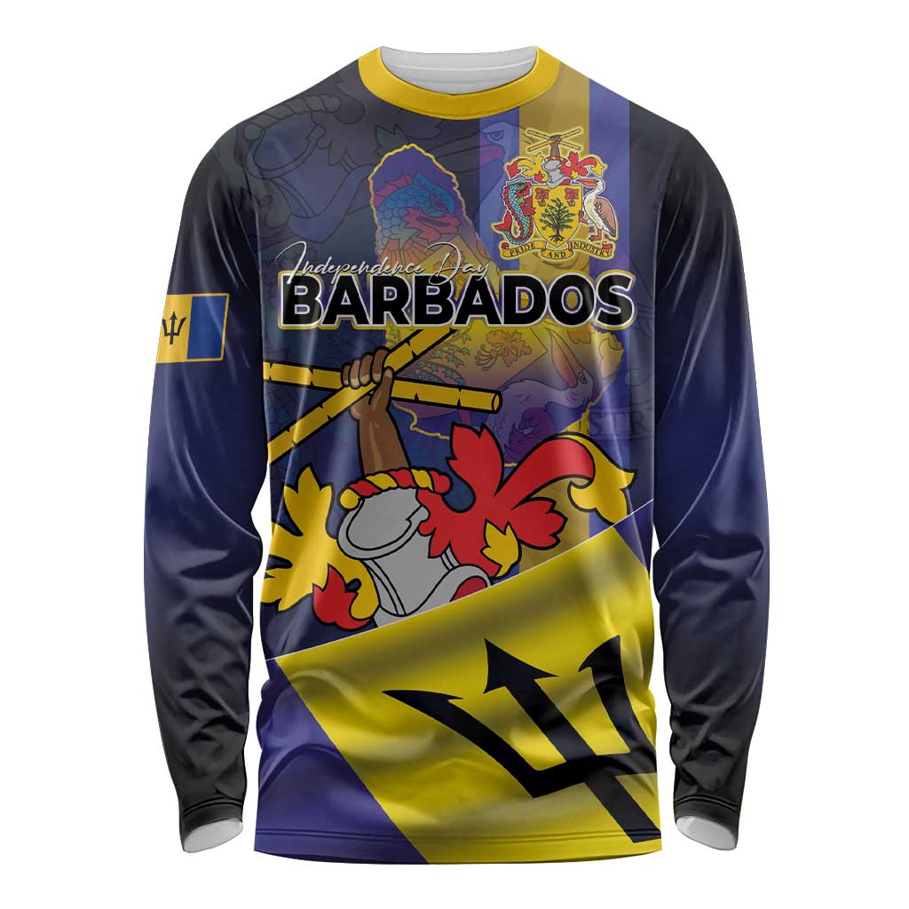 Barbados Independence Day Long Sleeve Shirt Coat of Arms with Freedom Emblems - Wonder Print Shop