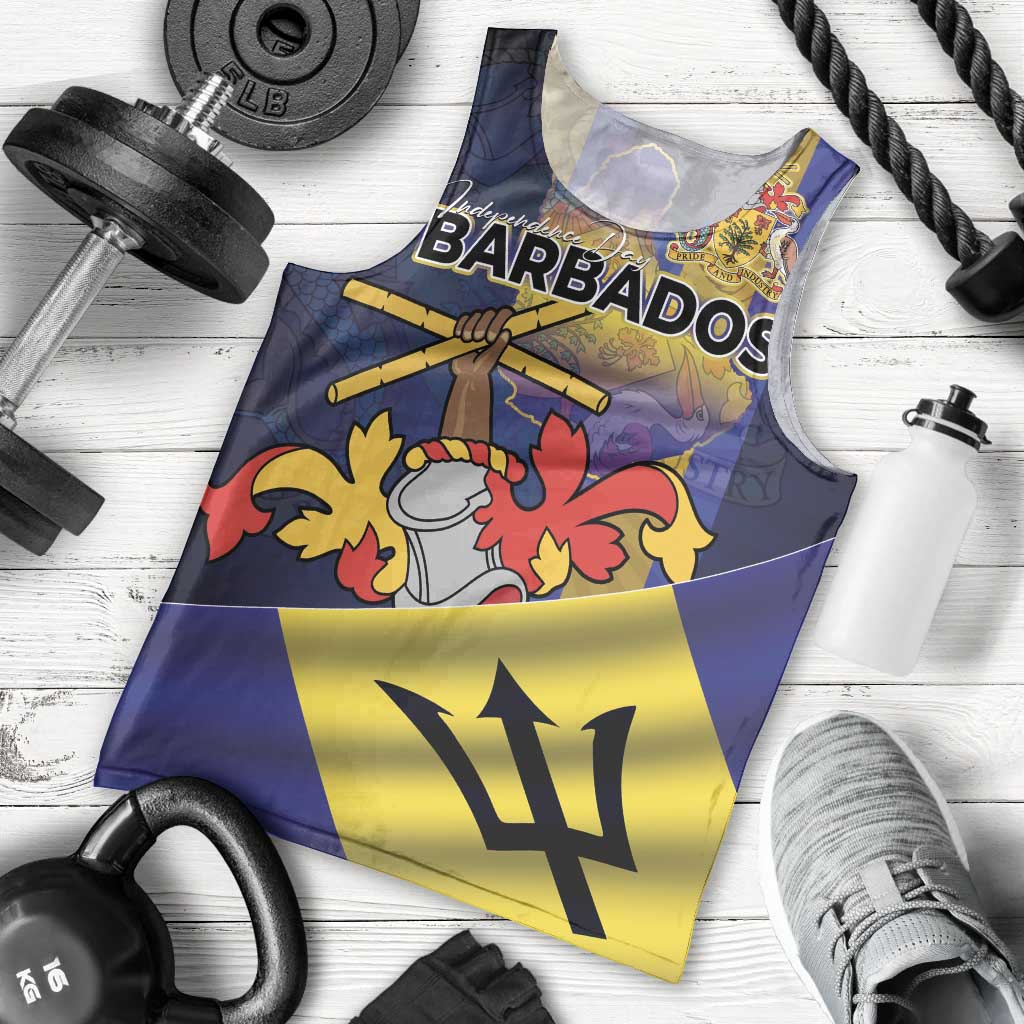 Barbados Independence Day Men Tank Top Coat of Arms with Freedom Emblems - Wonder Print Shop