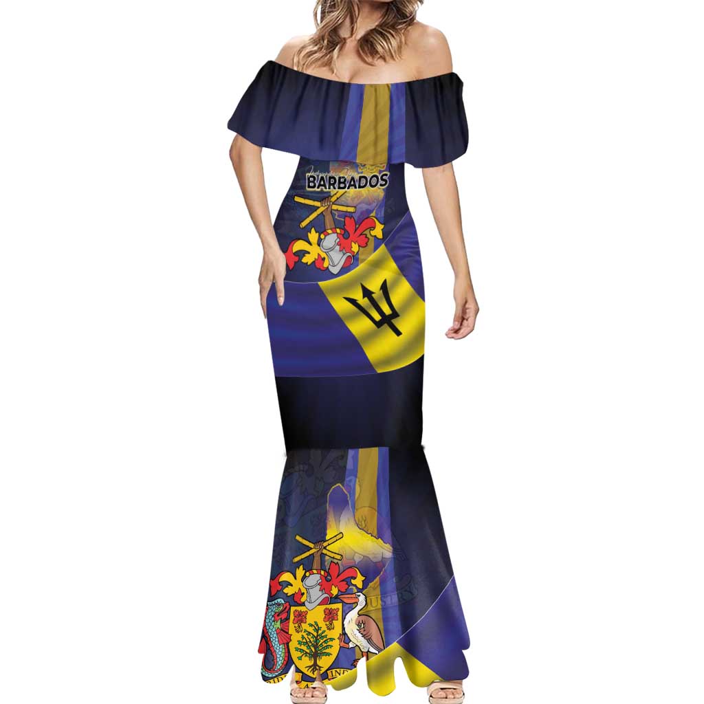 Barbados Independence Day Mermaid Dress Coat of Arms with Freedom Emblems - Wonder Print Shop
