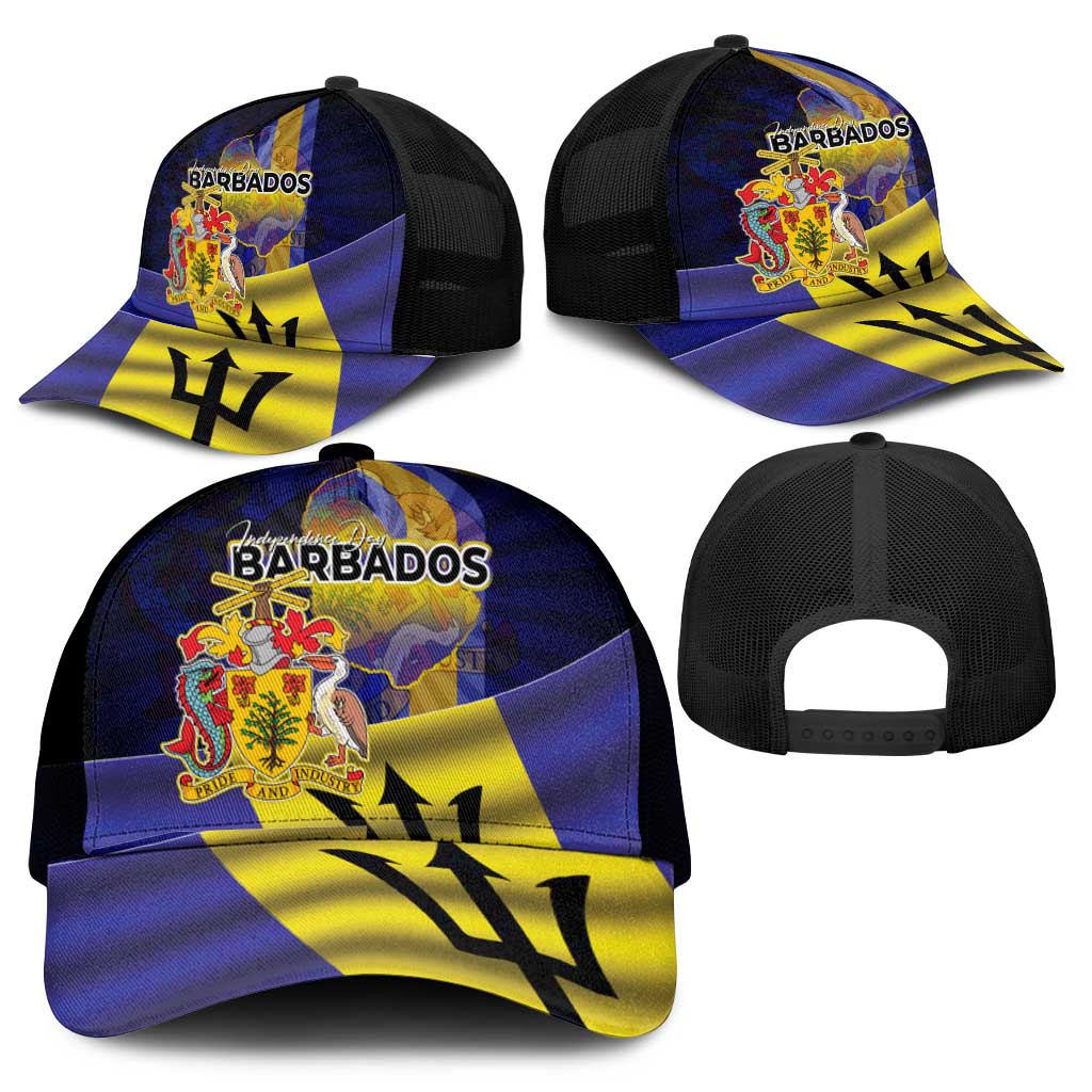 Barbados Independence Day Mesh Trucker Cap Coat of Arms with Freedom Emblems - Wonder Print Shop
