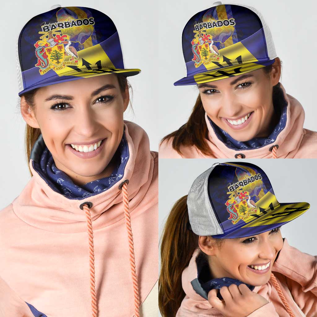 Barbados Independence Day Mesh Trucker Cap Coat of Arms with Freedom Emblems - Wonder Print Shop