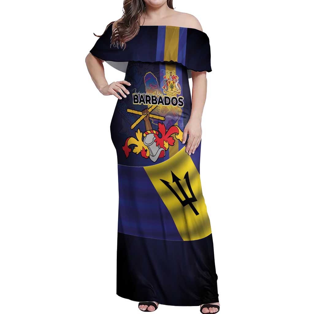 Barbados Independence Day Off Shoulder Maxi Dress Coat of Arms with Freedom Emblems - Wonder Print Shop
