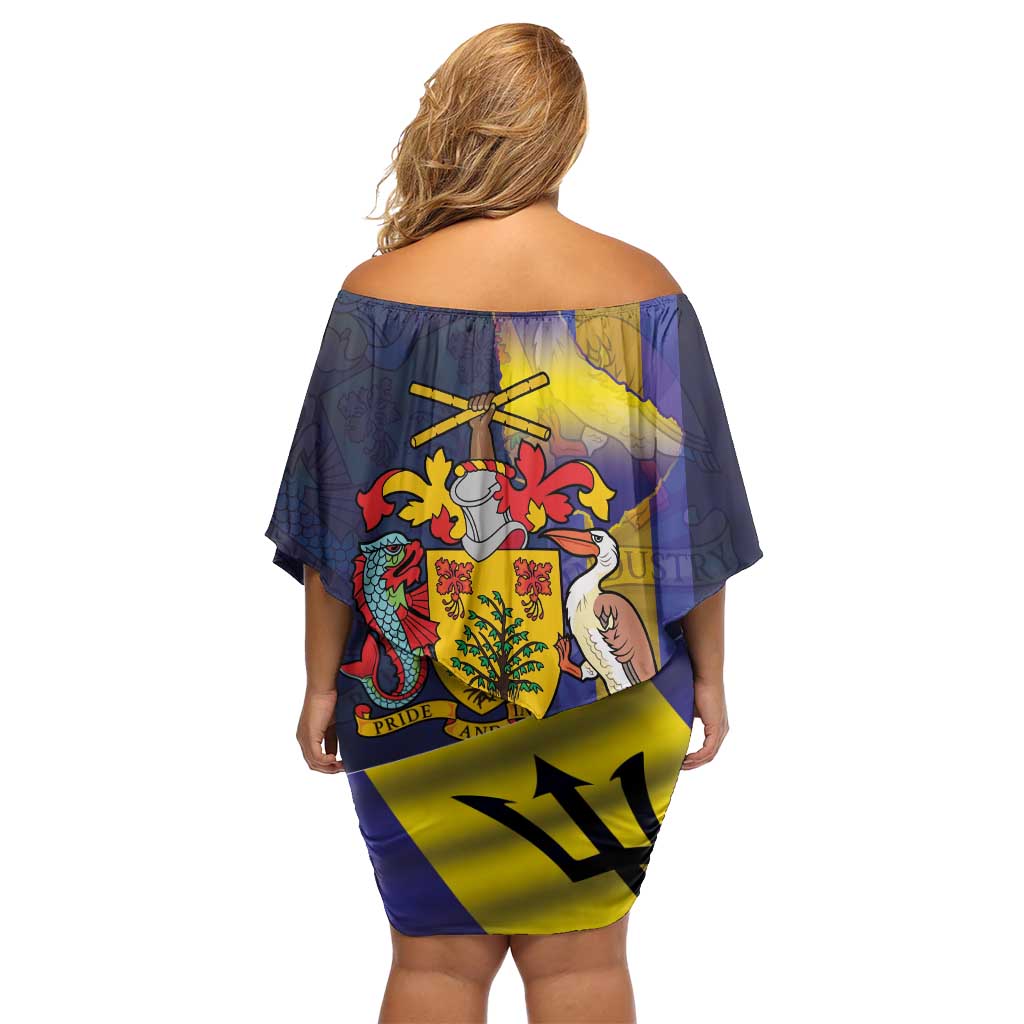 Barbados Independence Day Off Shoulder Short Dress Coat of Arms with Freedom Emblems - Wonder Print Shop