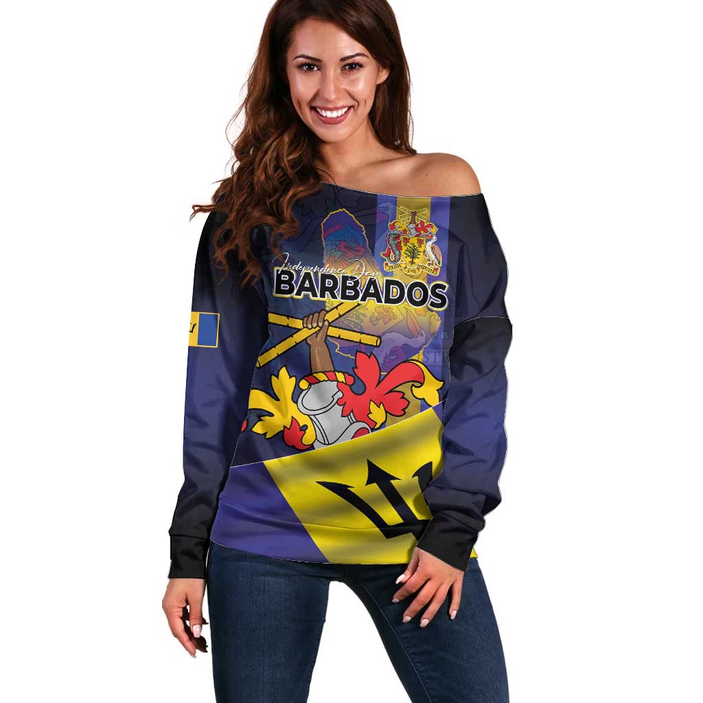 Barbados Independence Day Off Shoulder Sweater Coat of Arms with Freedom Emblems - Wonder Print Shop