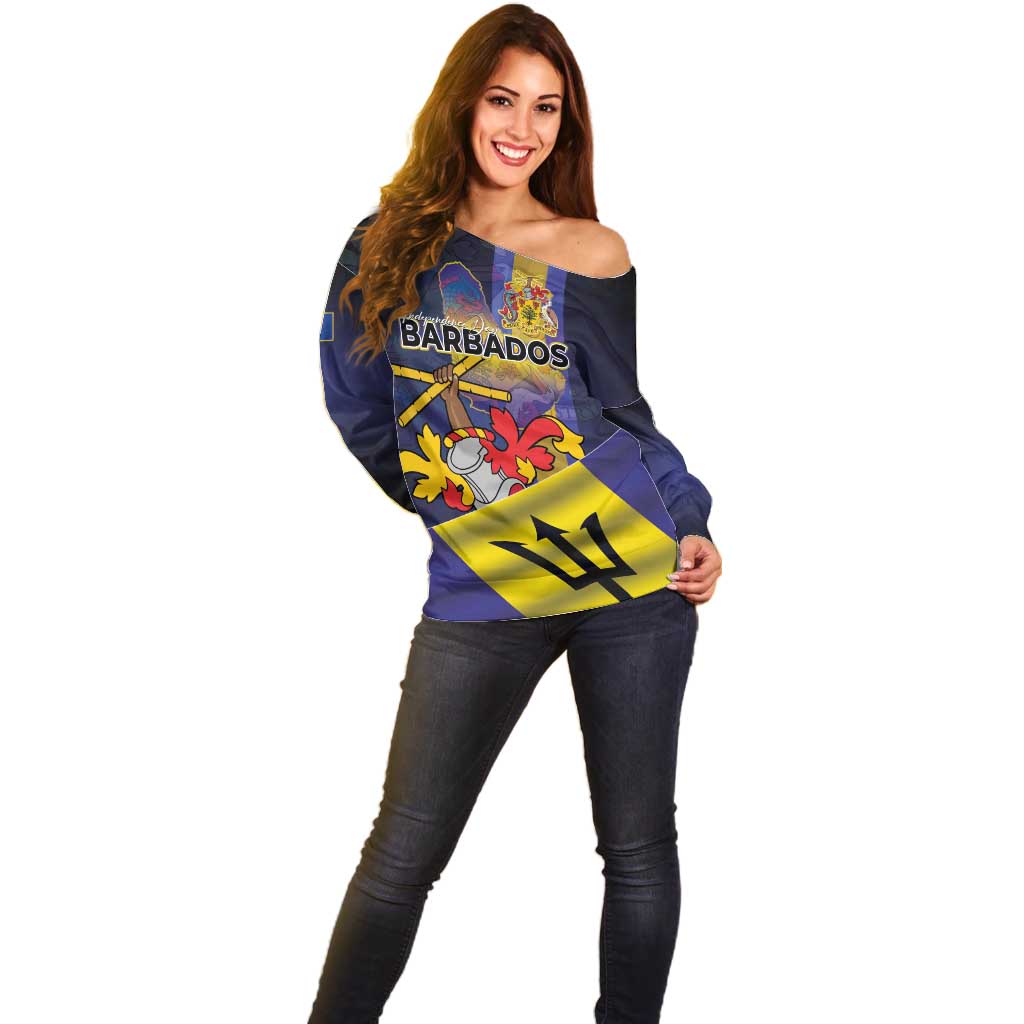 Barbados Independence Day Off Shoulder Sweater Coat of Arms with Freedom Emblems - Wonder Print Shop