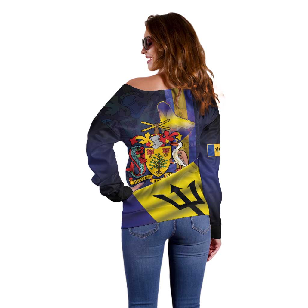 Barbados Independence Day Off Shoulder Sweater Coat of Arms with Freedom Emblems - Wonder Print Shop
