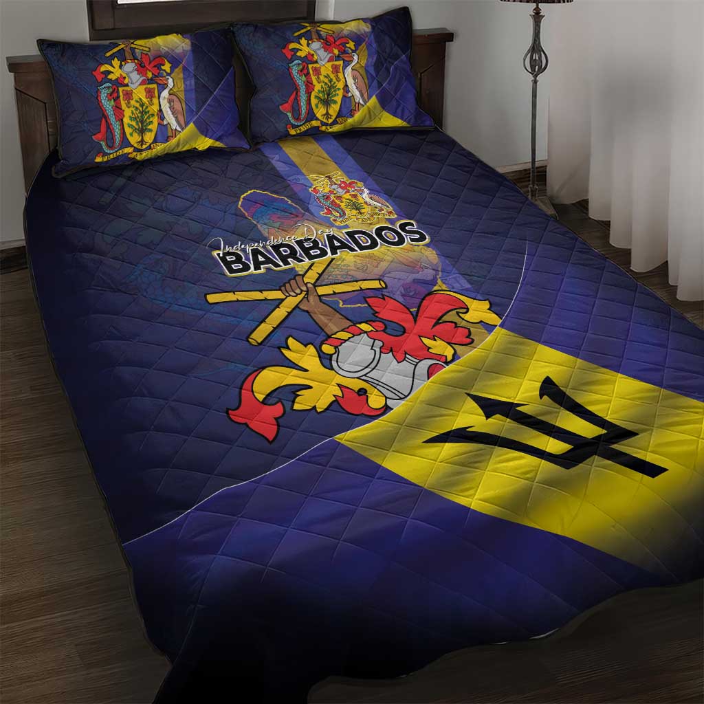 Barbados Independence Day Quilt Bed Set Coat of Arms with Freedom Emblems - Wonder Print Shop