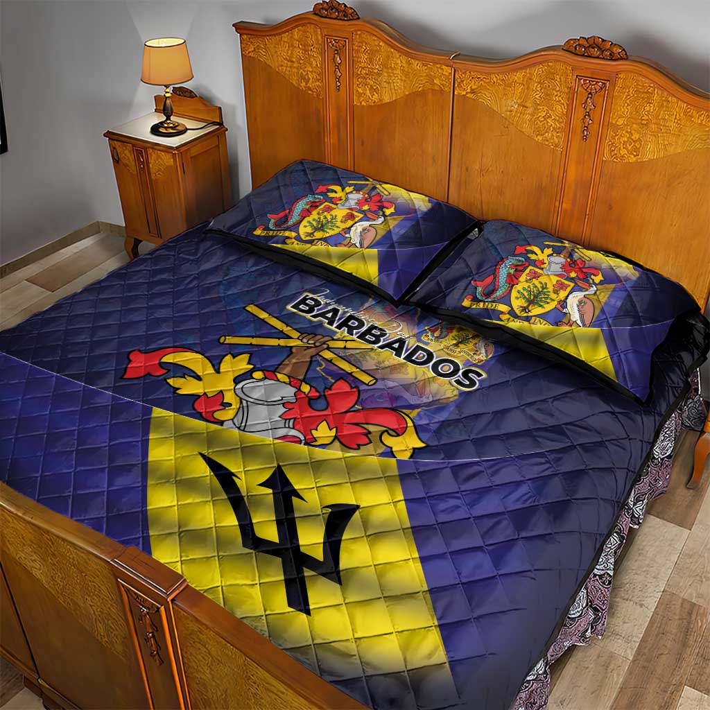 Barbados Independence Day Quilt Bed Set Coat of Arms with Freedom Emblems - Wonder Print Shop