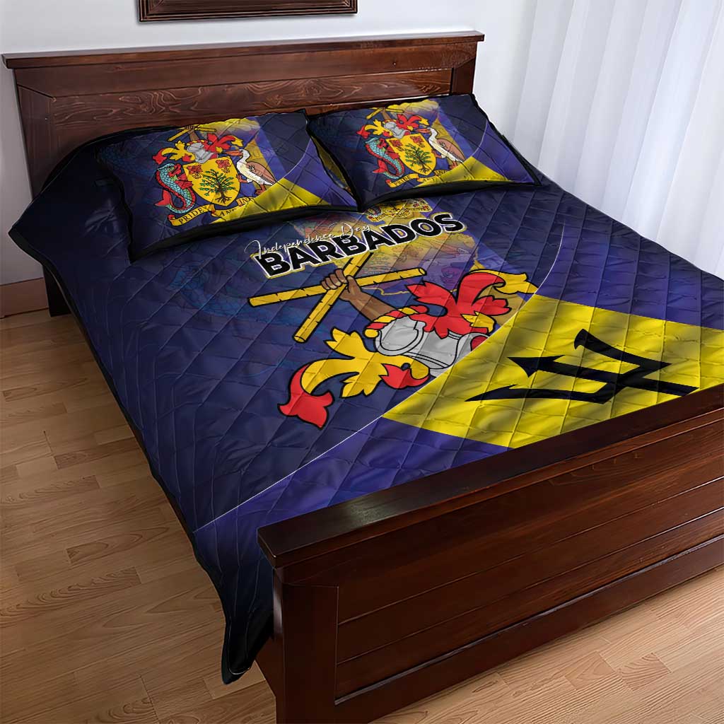 Barbados Independence Day Quilt Bed Set Coat of Arms with Freedom Emblems - Wonder Print Shop
