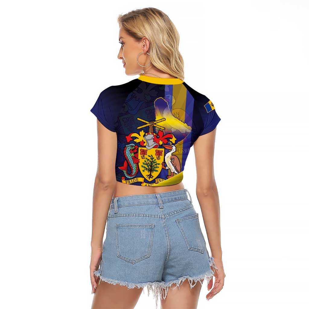 Barbados Independence Day Raglan Cropped T Shirt Coat of Arms with Freedom Emblems - Wonder Print Shop