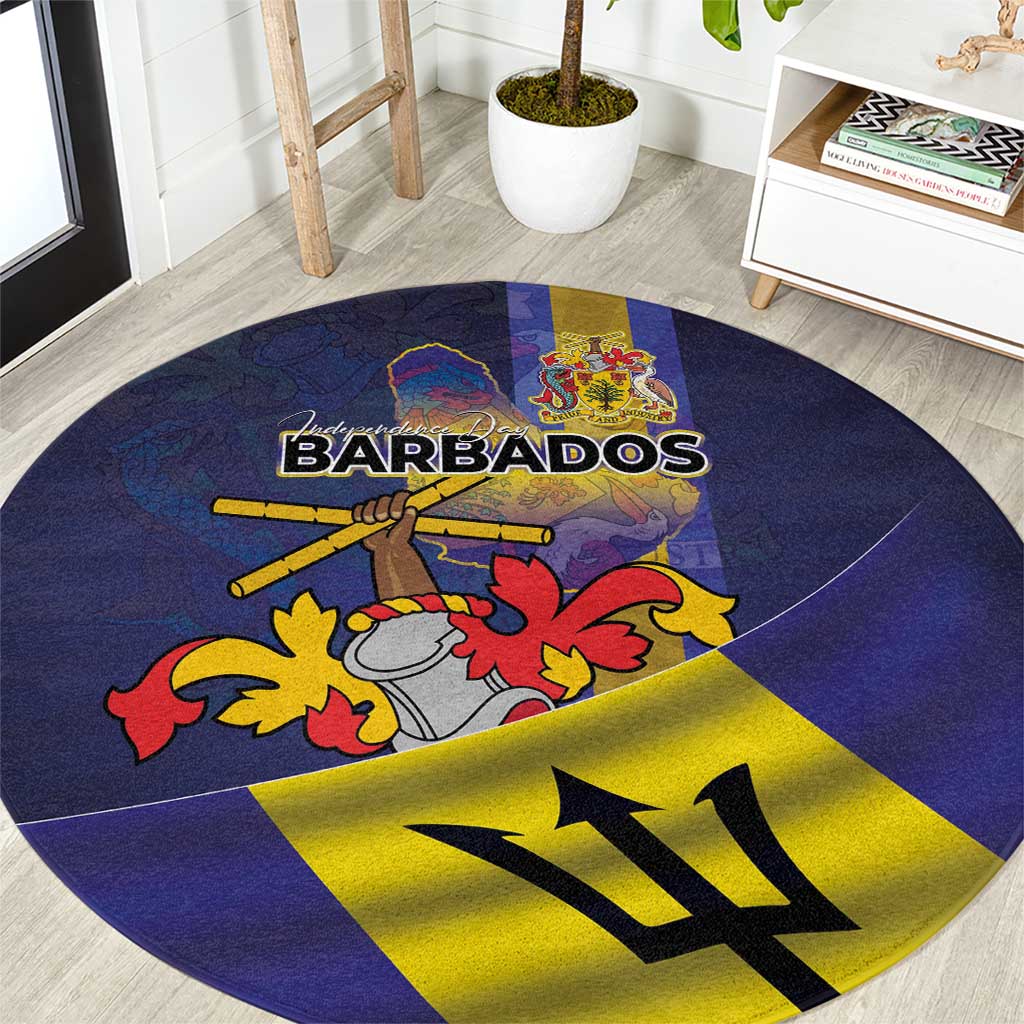 Barbados Independence Day Round Carpet Coat of Arms with Freedom Emblems - Wonder Print Shop