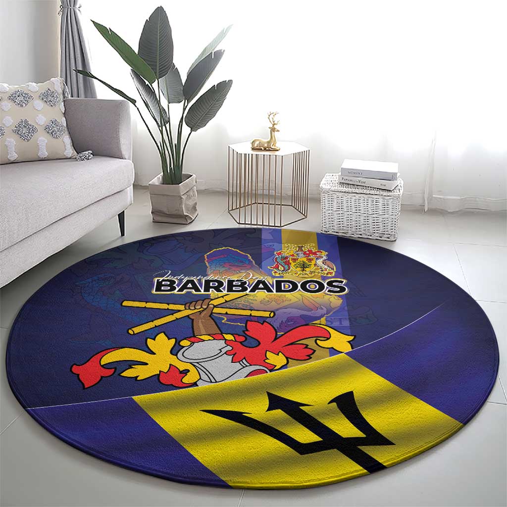 Barbados Independence Day Round Carpet Coat of Arms with Freedom Emblems - Wonder Print Shop